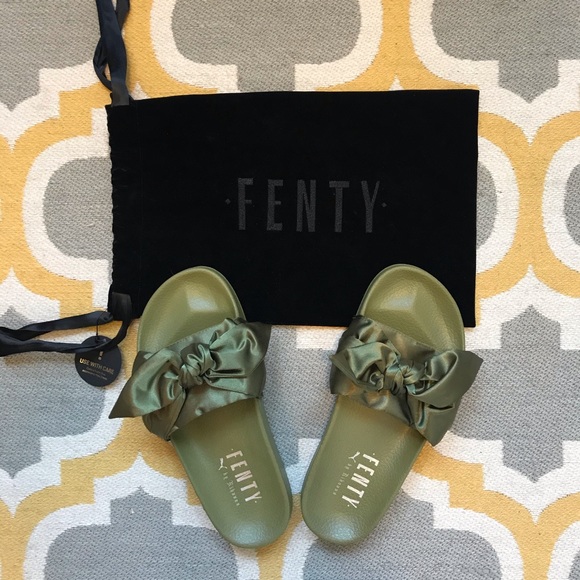 Puma Shoes - NWOT Puma X Fenty by Rihanna Olive Bow Slides